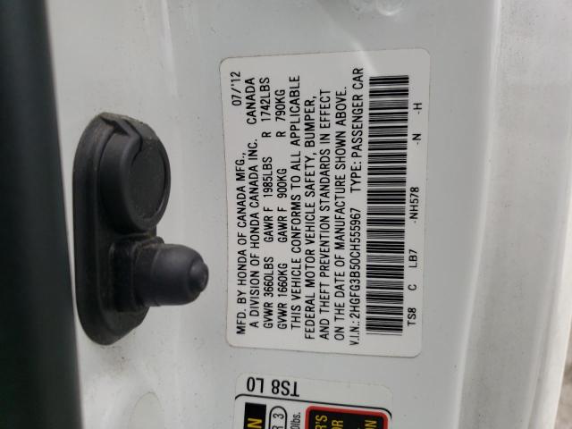 Photo 10 from auction – 2012 HONDA CIVIC LX with VIN 2HGFG3B50CH555967