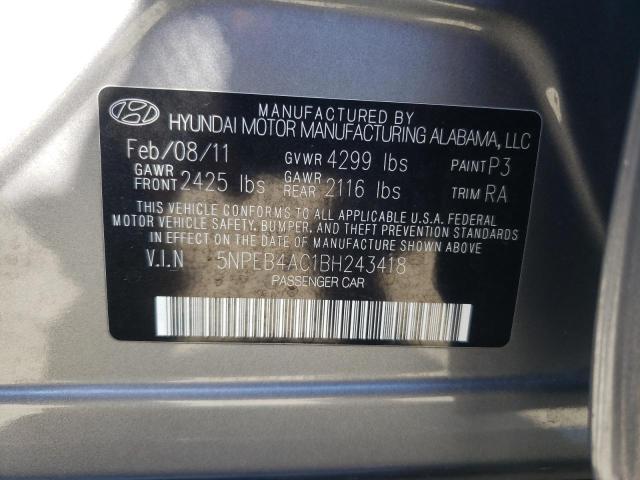 Photo 10 from auction – 2011 HYUNDAI SONATA GLS with VIN 5NPEB4AC1BH243418