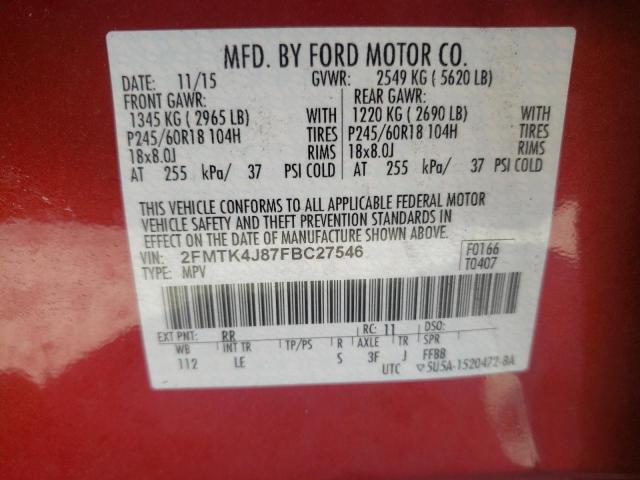 Photo 10 from auction – 2015 FORD EDGE SEL with VIN 2FMTK4J87FBC27546