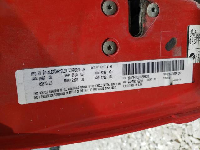 Photo 10 from auction – 2001 DODGE NEON SE with VIN 1B3ES46C91D249630