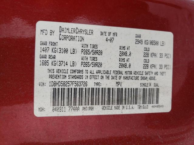 Photo 10 from auction – 2007 DODGE DURANGO LI with VIN 1D8HD58257F563726