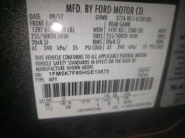Photo 10 from auction – 2017 FORD EXPLORER L with VIN 1FM5K7F85HGE13875