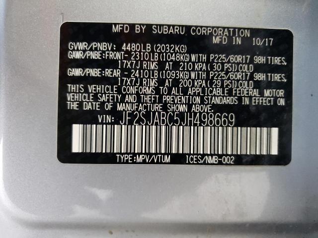 Photo 10 from auction – 2018 SUBARU FORESTER 2 with VIN JF2SJABC5JH498669