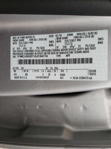 Photo 10 from auction – 2018 FORD ESCAPE SE with VIN 1FMCU0GD7JUC54174