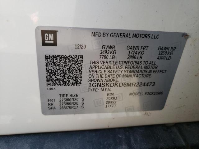 Photo 10 from auction – 2021 CHEVROLET SUBURBAN K with VIN 1GNSKDKD6MR224473