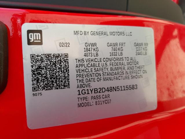 Photo 10 from auction – 2022 CHEVROLET CORVETTE S with VIN 1G1YB2D48N5115583