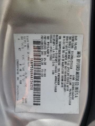Photo 10 from auction – 2004 FORD TAURUS SE with VIN 1FAFP53UX4A126258