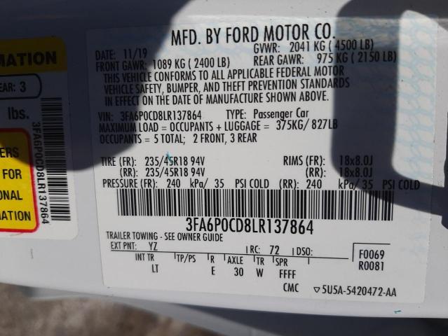 Photo 10 from auction – 2020 FORD FUSION SEL with VIN 3FA6P0CD8LR137864