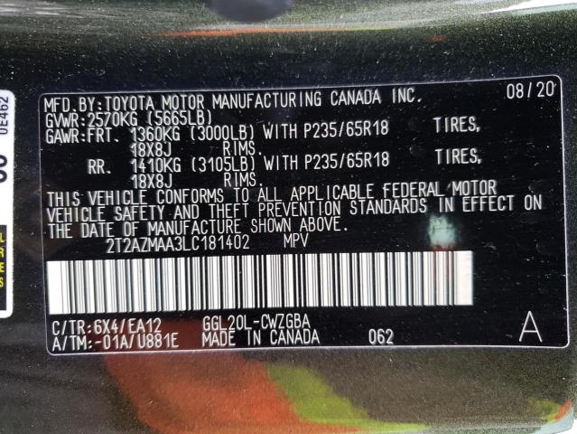 Photo 10 from auction – 2020 LEXUS RX 350 BAS with VIN 2T2AZMAA3LC181402