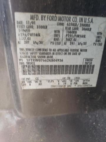 Photo 10 from auction – 2002 FORD F150 SUPER with VIN 1FTRW07662KB04936