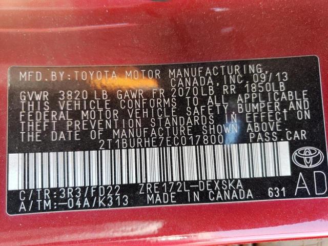 Photo 10 from auction – 2014 TOYOTA COROLLA L with VIN 2T1BURHE7EC017800