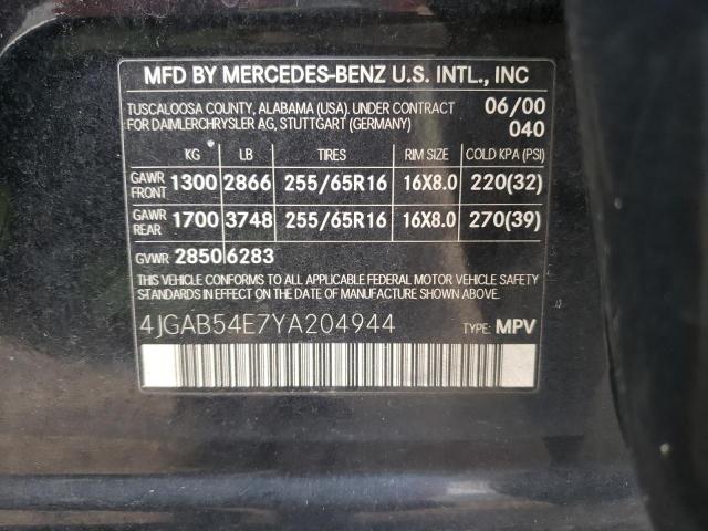 Photo 10 from auction – 2000 MERCEDES-BENZ ML 320 with VIN 4JGAB54E7YA204944