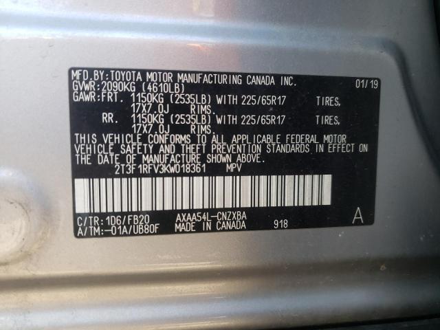 Photo 10 from auction – 2019 TOYOTA RAV4 LE with VIN 2T3F1RFV3KW018361