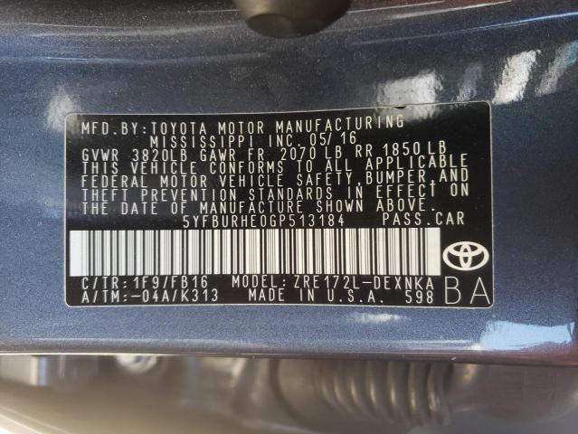 Photo 10 from auction – 2016 TOYOTA COROLLA L with VIN 5YFBURHE0GP513184