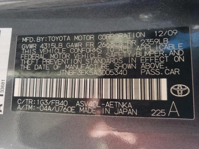 Photo 10 from auction – 2010 TOYOTA CAMRY BASE with VIN JTNBF3EK5A3005340