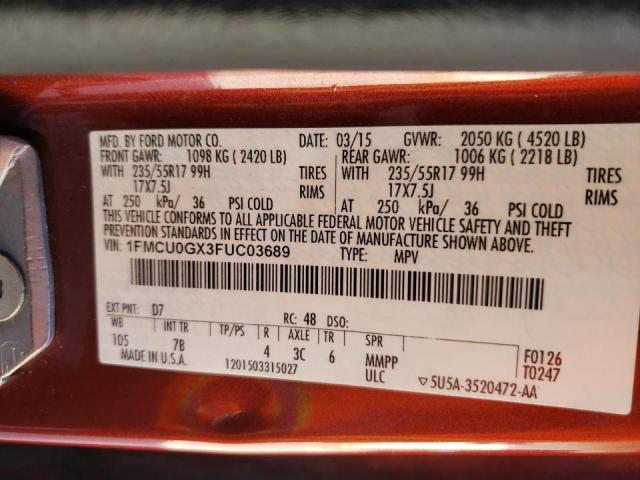 Photo 10 from auction – 2015 FORD ESCAPE SE with VIN 1FMCU0GX3FUC03689