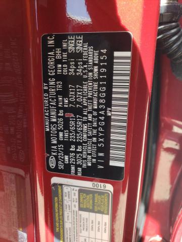Photo 10 from auction – 2016 KIA SORENTO LX with VIN 5XYPG4A38GG119154
