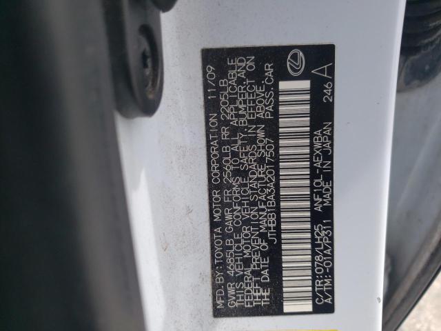 Photo 10 from auction – 2010 LEXUS HS 250H with VIN JTHBB1BA3A2017507