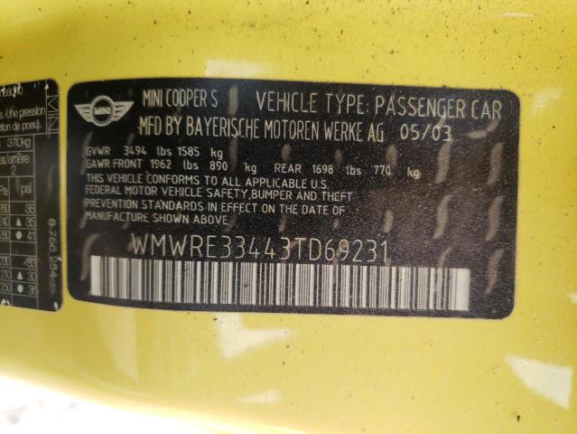 Photo 10 from auction – 2003 MINI COOPER S with VIN WMWRE33443TD69231