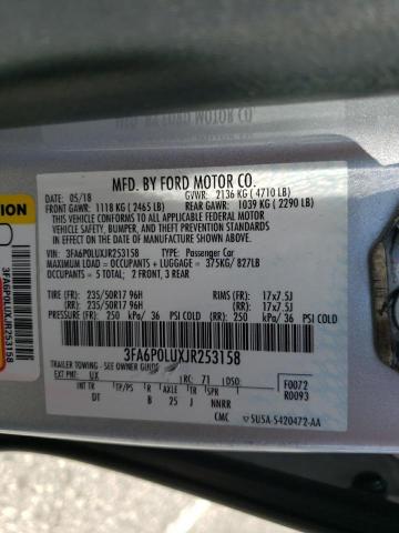 Photo 10 from auction – 2018 FORD FUSION SE with VIN 3FA6P0LUXJR253158