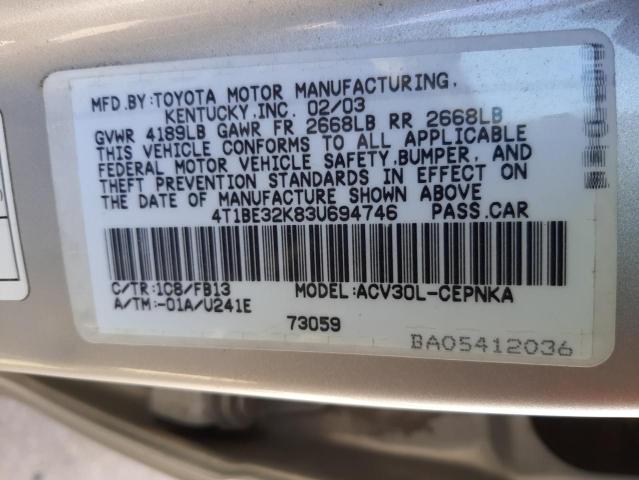 Photo 10 from auction – 2003 TOYOTA CAMRY LE with VIN 4T1BE32K83U694746