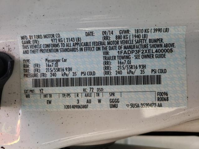Photo 10 from auction – 2014 FORD FOCUS SE with VIN 1FADP3F2XEL400005