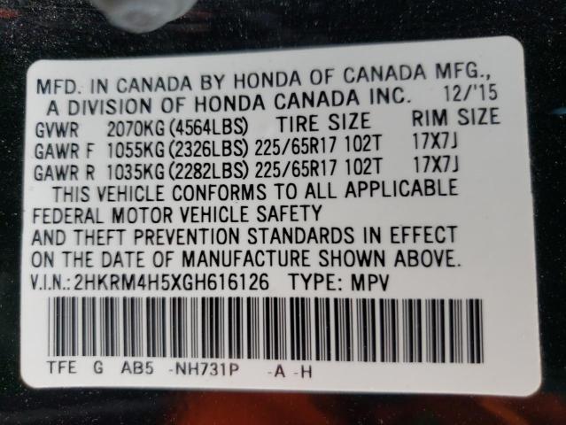 Photo 10 from auction – 2016 HONDA CR-V EX with VIN 2HKRM4H5XGH616126