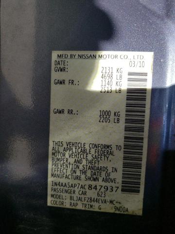 Photo 10 from auction – 2010 NISSAN MAXIMA S with VIN 1N4AA5AP7AC847937