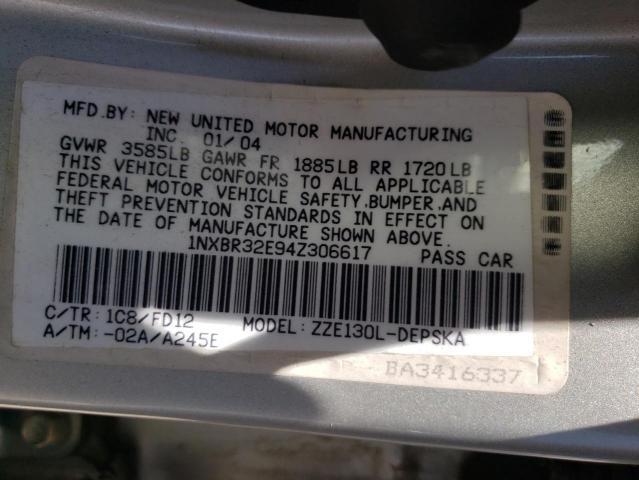 Photo 10 from auction – 2004 TOYOTA COROLLA CE with VIN 1NXBR32E94Z306617