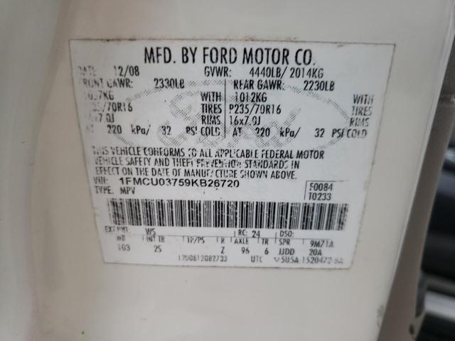 Photo 10 from auction – 2009 FORD ESCAPE XLT with VIN 1FMCU03759KB26720