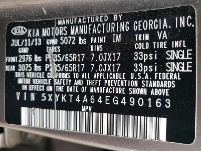 Photo 10 from auction – 2014 KIA SORENTO LX with VIN 5XYKT4A64EG490163