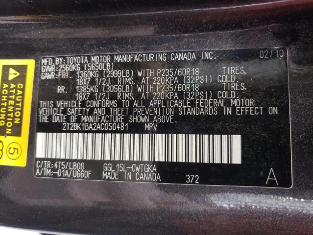 Photo 10 from auction – 2010 LEXUS RX 350 with VIN 2T2BK1BA2AC050481