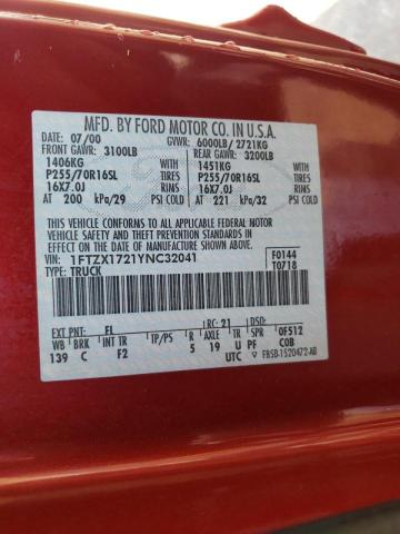 Photo 10 from auction – 2000 FORD F150 with VIN 1FTZX1721YNC32041