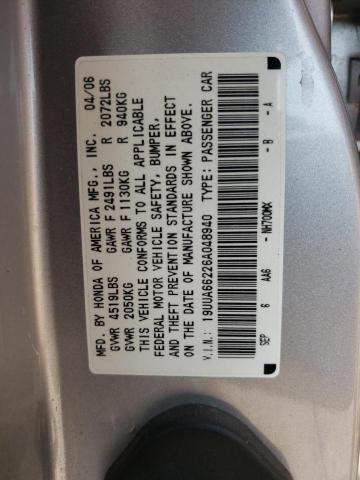 Photo 10 from auction – 2006 ACURA 3.2TL with VIN 19UUA66226A048940