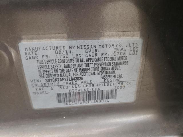 Photo 10 from auction – 2015 NISSAN VERSA S with VIN 3N1CN7AP2FL843036