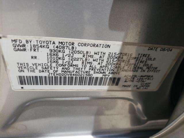 Photo 10 from auction – 2004 TOYOTA RAV4 with VIN JTEHD20V846021580