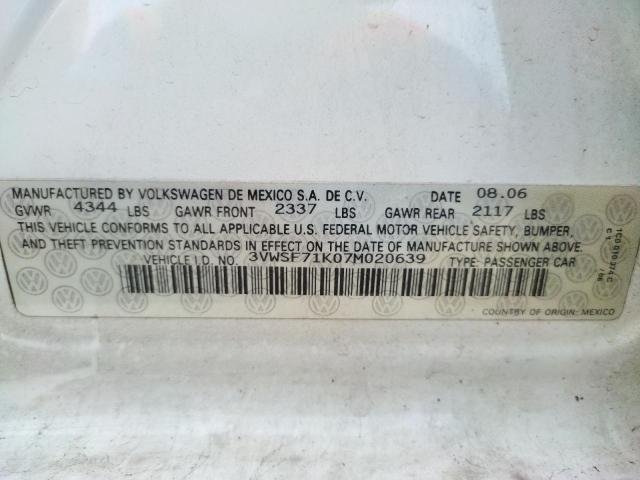 Photo 10 from auction – 2007 VOLKSWAGEN JETTA 2.5 with VIN 3VWSF71K07M020639