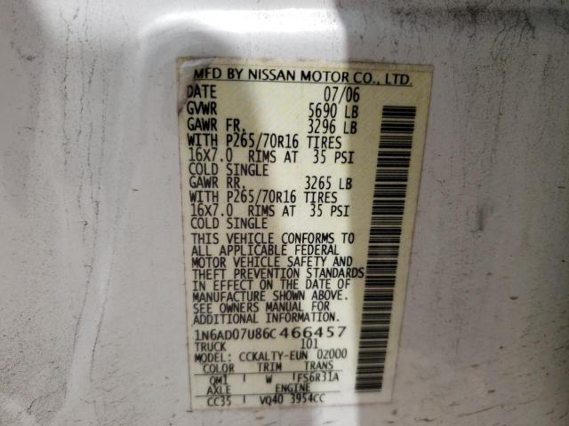 Photo 10 from auction – 2006 NISSAN FRONTIER C with VIN 1N6AD07U86C466457