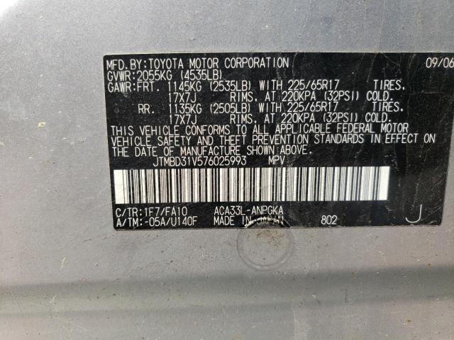 Photo 10 from auction – 2007 TOYOTA RAV4 LIMIT with VIN JTMBD31V576025993