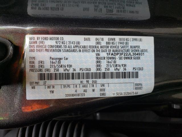 Photo 10 from auction – 2018 FORD FOCUS SE with VIN 1FADP3F22JL304931