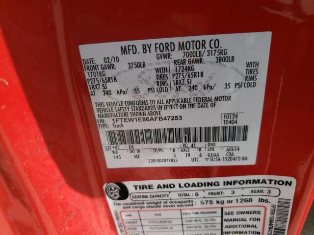 Photo 10 from auction – 2010 FORD F150 SUPER with VIN 1FTEW1E86AFB47253