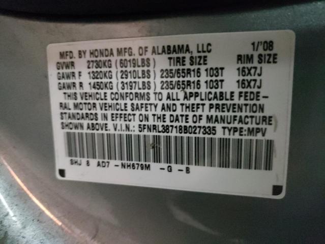 Photo 10 from auction – 2008 HONDA ODYSSEY EX with VIN 5FNRL38718B027335