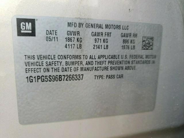 Photo 10 from auction – 2011 CHEVROLET CRUZE LT with VIN 1G1PG5S96B7266337