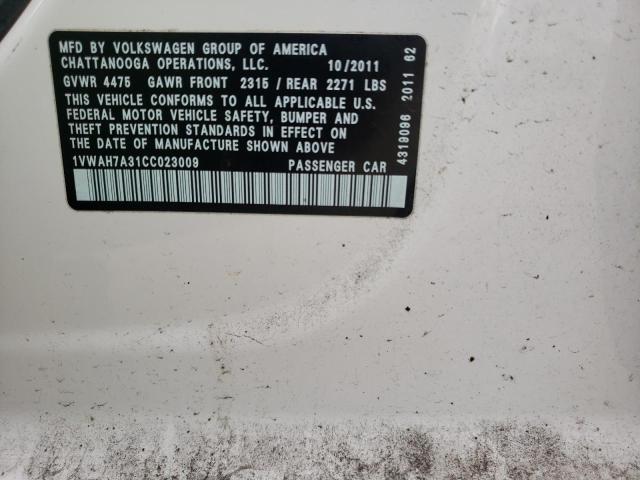 Photo 10 from auction – 2012 VOLKSWAGEN PASSAT S with VIN 1VWAH7A31CC023009