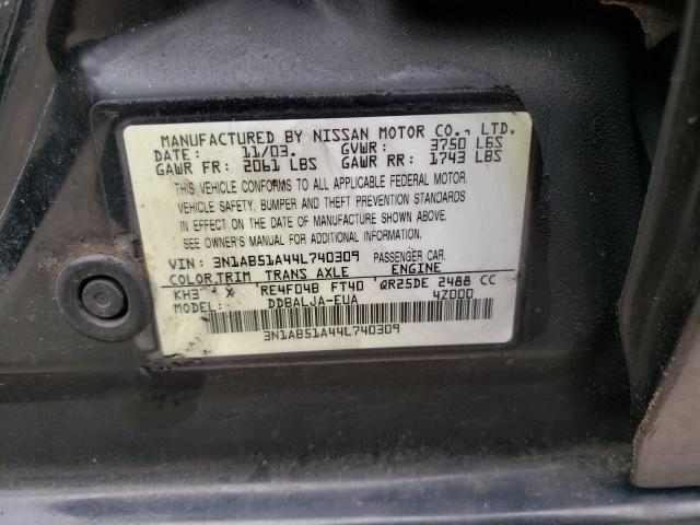 Photo 10 from auction – 2004 NISSAN SENTRA with VIN 3N1AB51A44L740309