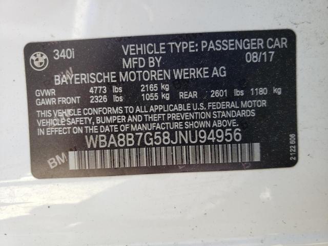 Photo 10 from auction – 2018 BMW 340 XI with VIN WBA8B7G58JNU94956