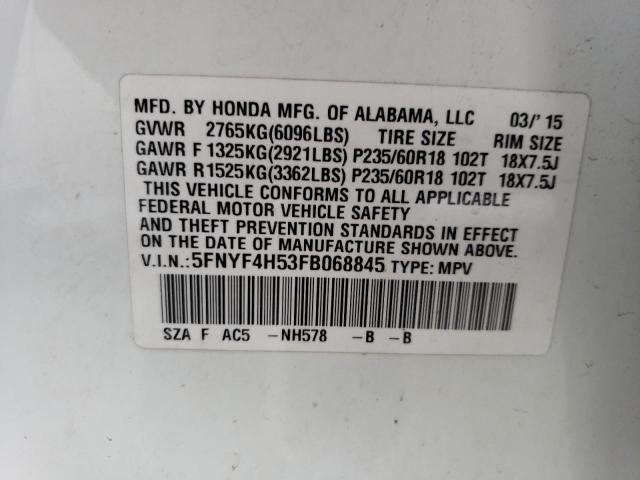 Photo 10 from auction – 2015 HONDA PILOT EXL with VIN 5FNYF4H53FB068845