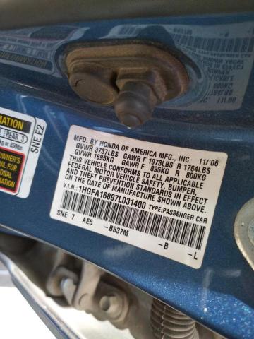 Photo 10 from auction – 2007 HONDA CIVIC EX with VIN 1HGFA16897L031400