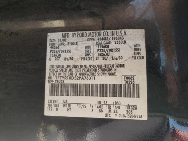 Photo 10 from auction – 2002 FORD RANGER with VIN 1FTYR10D52PA76311