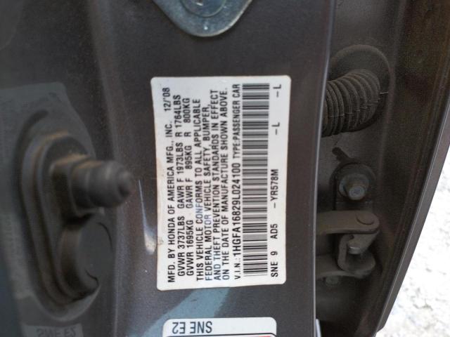 Photo 10 from auction – 2009 HONDA CIVIC EX with VIN 1HGFA16829L024100